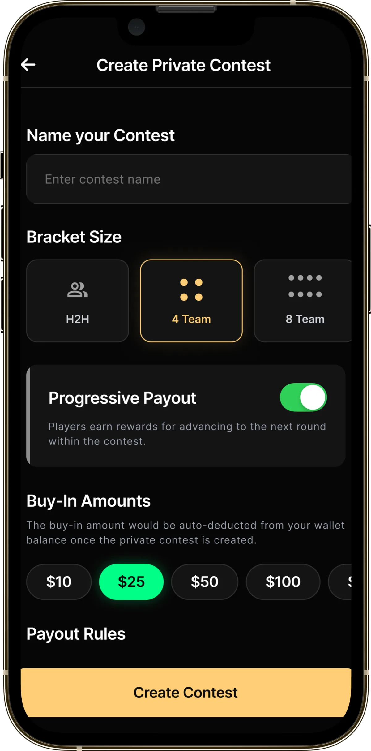 Shotgun Fantasy create private contest interface